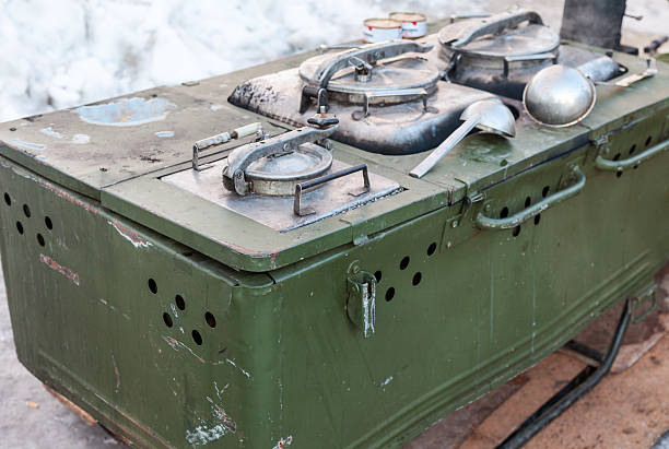 istock Mobile metal kitchen stove to feed soldiers 468345584