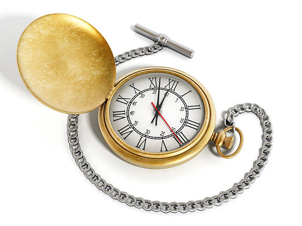 istock Gold antique pocket watch with silver chain 468347354