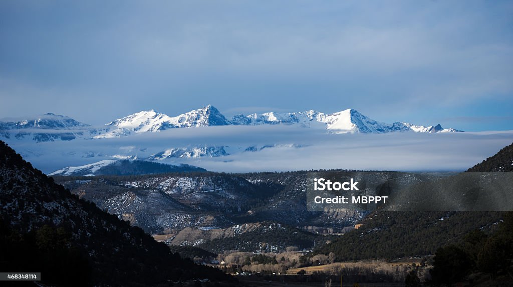 Snow Capped Mountains Uncompahgre mountains in Ridgeway Colorado during winter 2015 Stock Photo