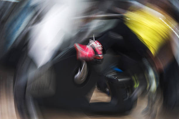 istock Exercising on spinning bike. Blurred motion. 468350184
