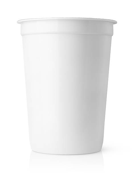 istock White plastic container for dairy foods with foil lid 468354614