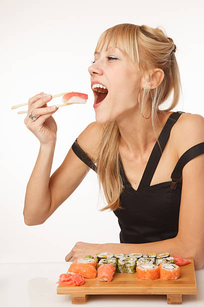 Eating japanise food stock photo