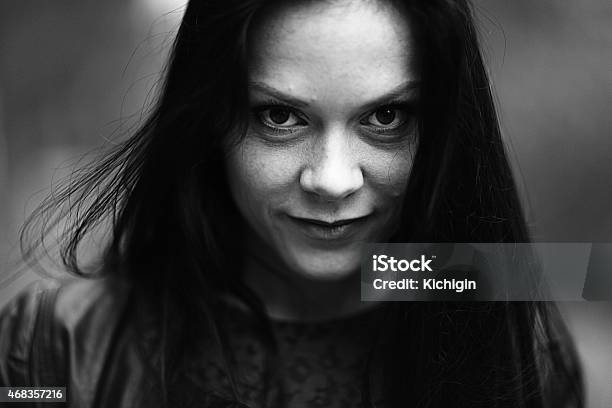 Monochrome Black And White Portrait Of A Girl Stock Photo - Download Image Now - 2015, Adult, Adults Only