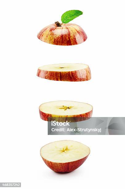 Sliced Red Apple And Leaf Stock Photo - Download Image Now - 2015, Food and Drink, Freshness