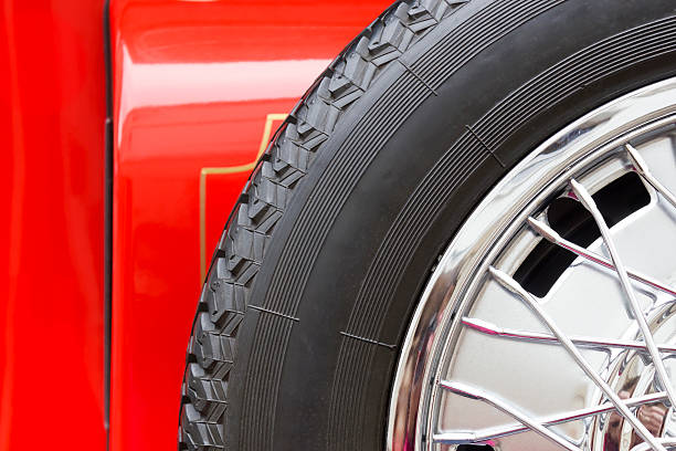 istock Spare wheel of a red car 468358050