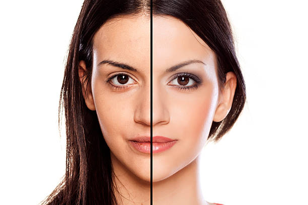 istock Comparision of a girl without and with makeup 468358910