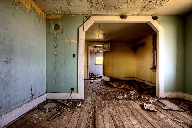 Interior abandoned house prairie stock photo