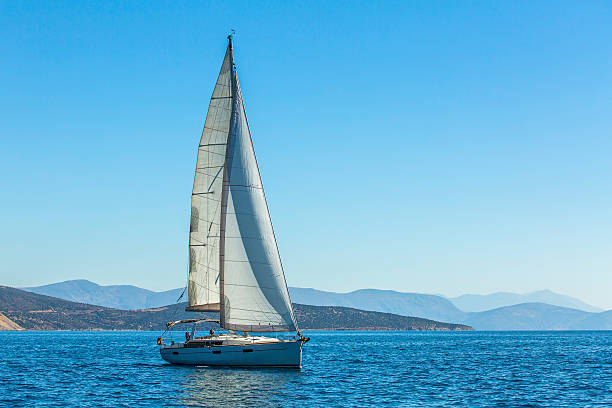 istock Yacht is moving along the coast. 468359412