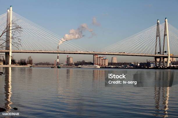 Modern Cablestayed Bridge Stock Photo - Download Image Now - 2015, Architecture, Blue