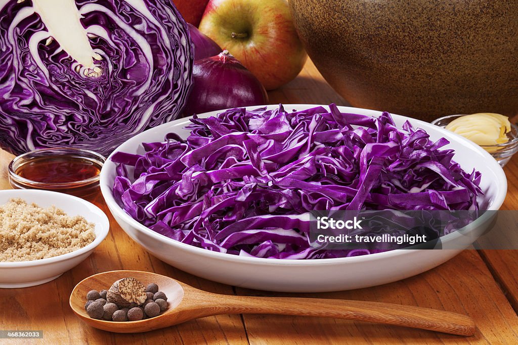 Spiced Red Cabbage Ingredients Spiced Red Cabbage Ingredients - ingredients for spiced red cabbage with apple, delicious with Christmas meats. Apple - Fruit Stock Photo