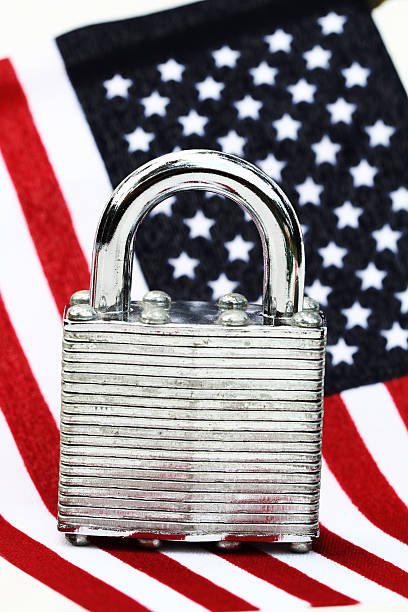 istock Padlock in front of an American flag 468363568