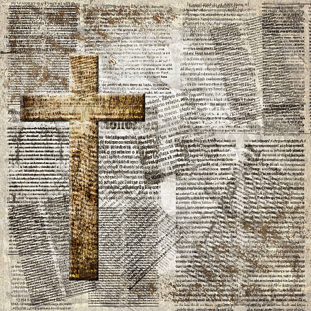 istock Glowing holy cross on abstract paper background 468363984