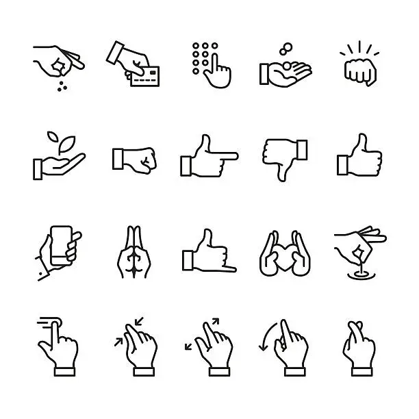 Vector illustration of Hand gestures related linear icons
