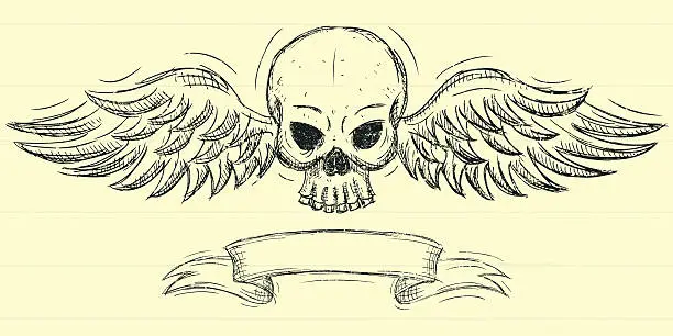 Vector illustration of Skull and wings