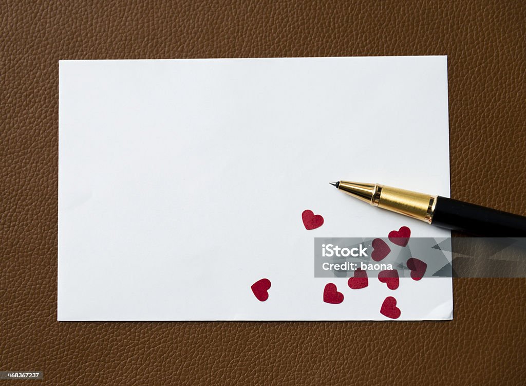 Love letter Blank letter paper with red heart and pen. Anniversary Stock Photo