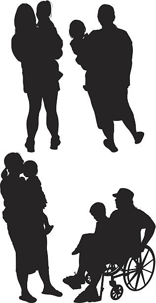 родителей с новорожденным - silhouette mother baby computer graphic stock illustrations