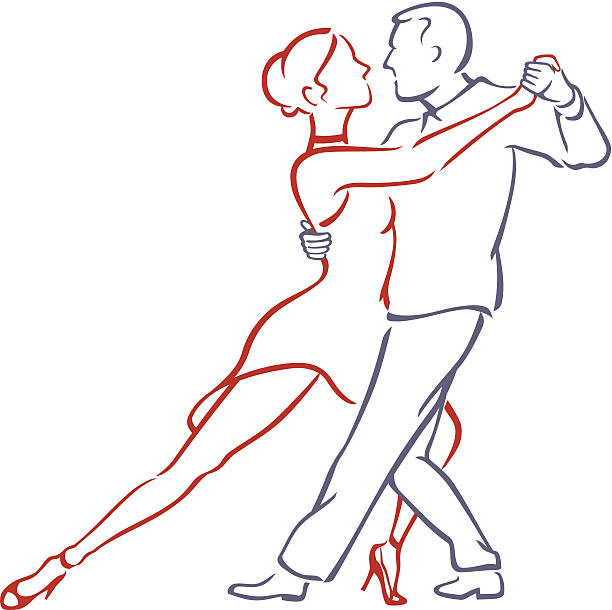 Tango Love Dance Passionate dancers or performers in abstract sketch line art. couple hugging drawing stock illustrations