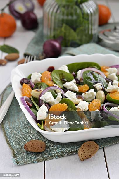 Baby Spinach Salad Close Up Stock Photo - Download Image Now - Almond, Cheese, Cranberry