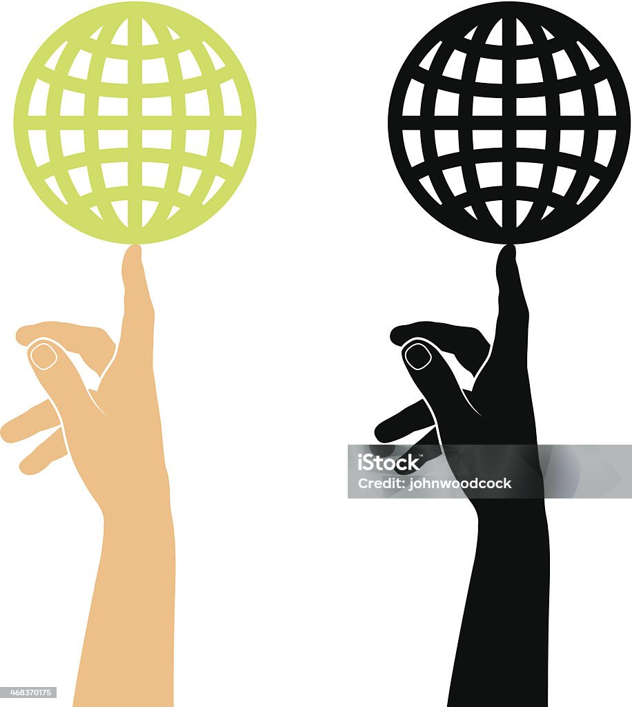 Balancing globe An upright finger balances a graphic globe, comes in mono and colour versions. Juggling stock vector