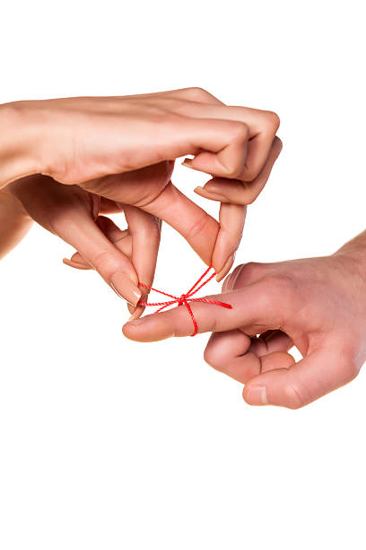 istock female hand ties a tread to a finger 468370232