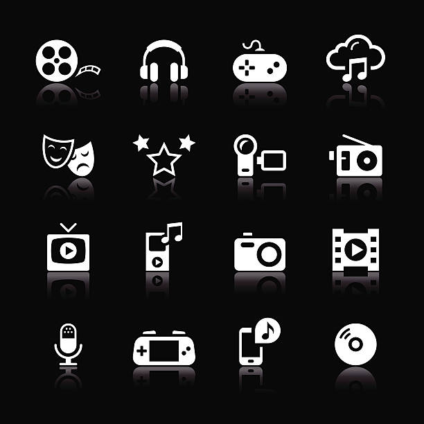 ilustraciones, imágenes clip art, dibujos animados e iconos de stock de conjunto de iconos de mono / - multimedia gamepad television photograph
