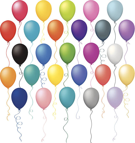 ilustraciones, imágenes clip art, dibujos animados e iconos de stock de gran colorido cumpleaños globos aerostáticos colección de ilustración vectorial de celebración - balloon pink black anniversary
