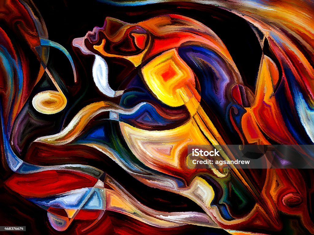 Advance of Music Inner Melody series. Arrangement of colorful human and musical shapes on the subject of spirituality of music and performing arts Dancing Stock Photo