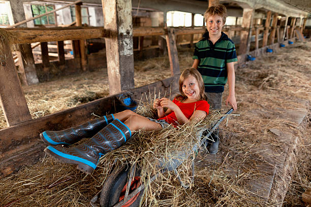 Kids in straw barn