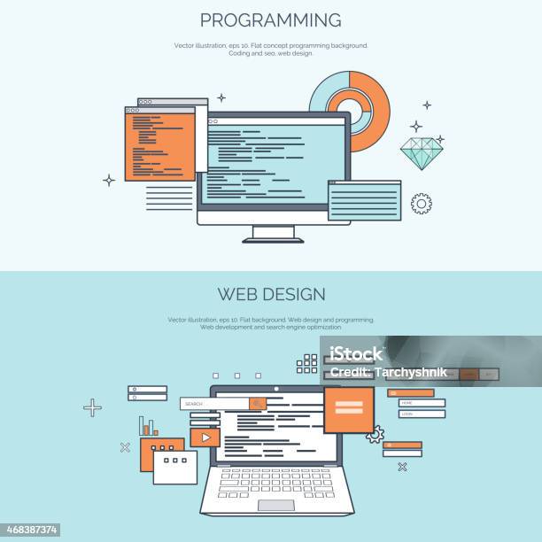 Vector Illustration Flat Computing Background Programming Coding Web ...