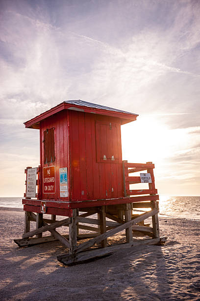 istock Lifeguard Hut with swim warnings on the beach 468387686