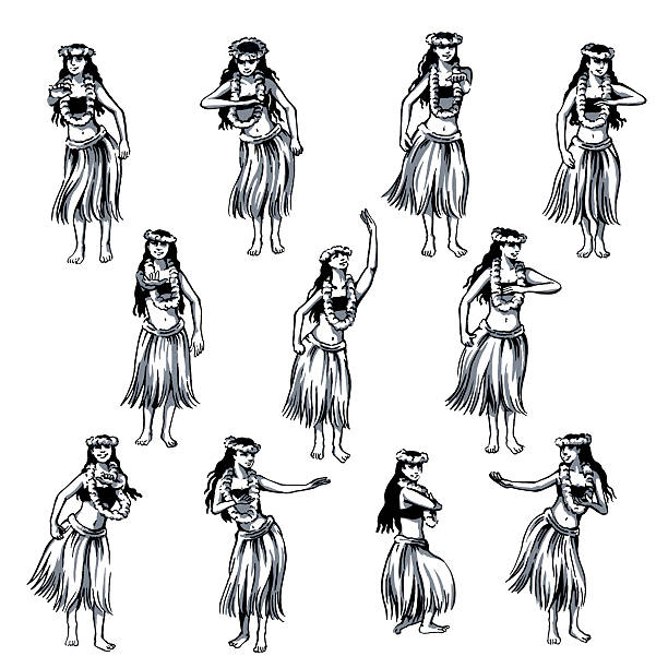 Hula, I drew a traditional dance of Hawaii hula dancing stock illustrations