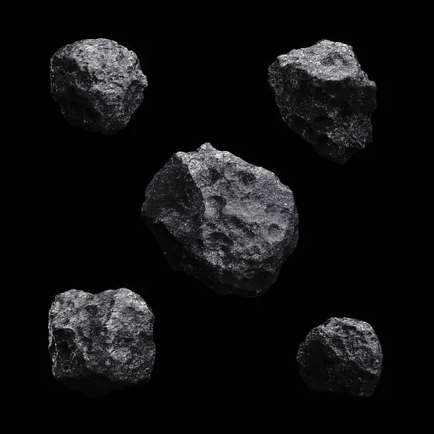 Photo of Asteroid isolated set 3d render on black background