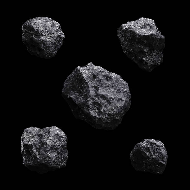 asteroid isolated set 3d render on black background - asteroit stok fotoğraflar ve resimler