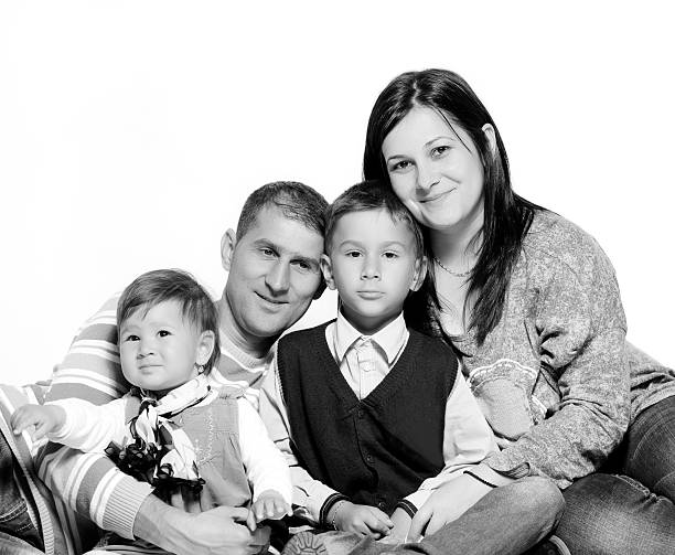 Family Portrait Black And White Stock Photo - Download Image Now