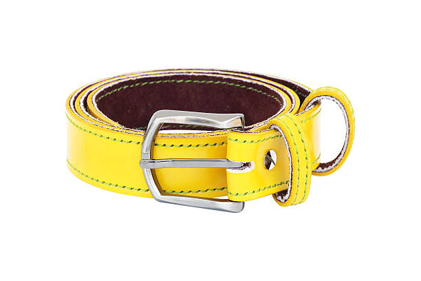 istock yellow leather belt isolated on white background 468393722
