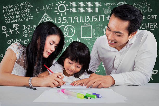 istock Happy family learn to write 468393884