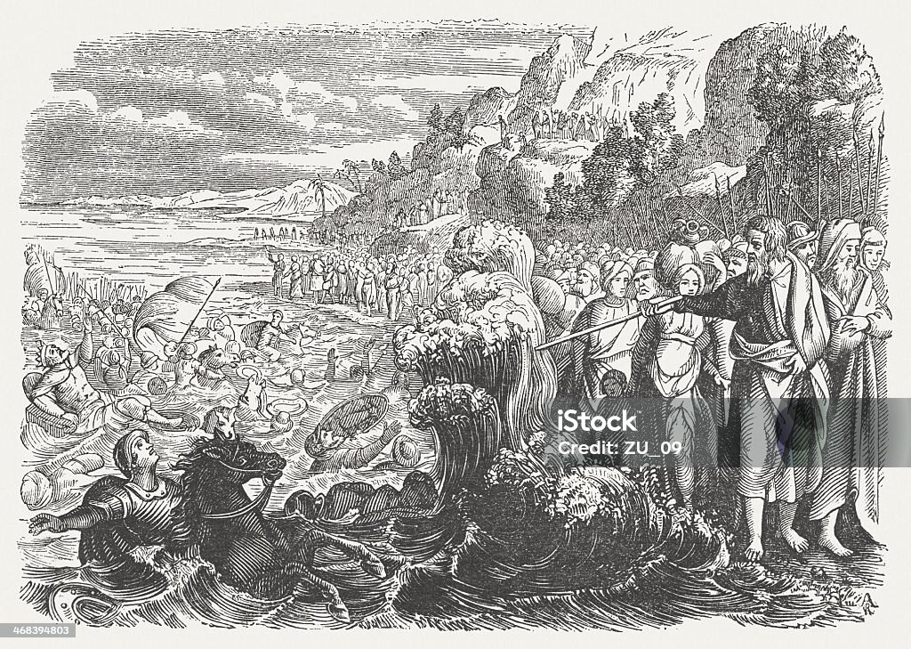 Sieg im Roten Meer (Abwanderung 14, 27.-29.) - Lizenzfrei Moses - Religiöse Figur Stock-Illustration