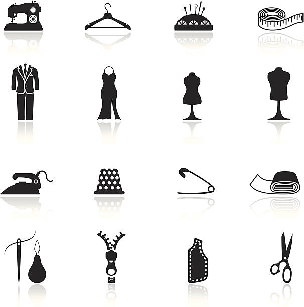 ilustrações de stock, clip art, desenhos animados e ícones de alfaiate conjunto de ícones - sewing dressmakers model tape measure mannequin