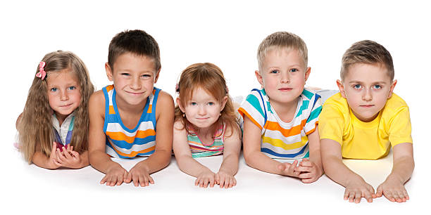 istock Group of five cheerful children 468395199