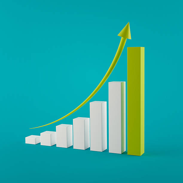 istock 3d Height chart with green arrow in blue background 468399454