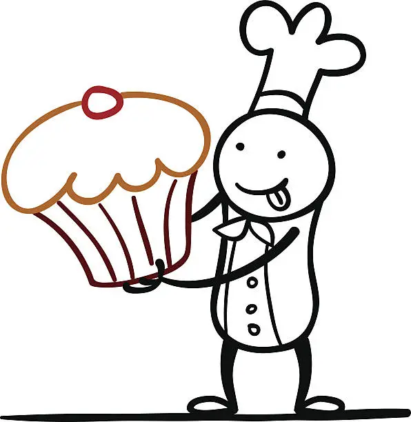 Vector illustration of Cartoon chef with a big cake