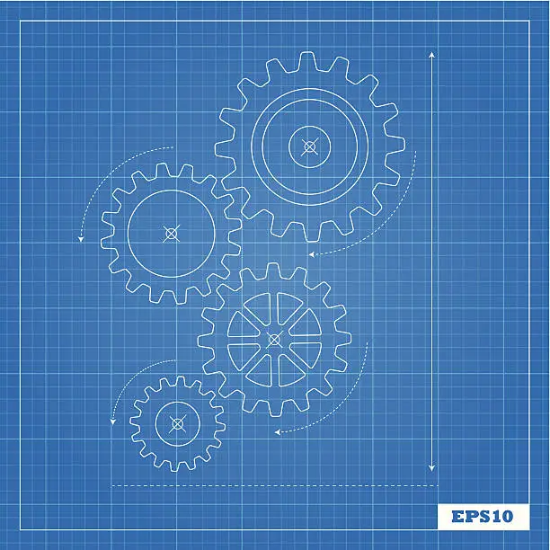 Vector illustration of Blueprint of Cogs