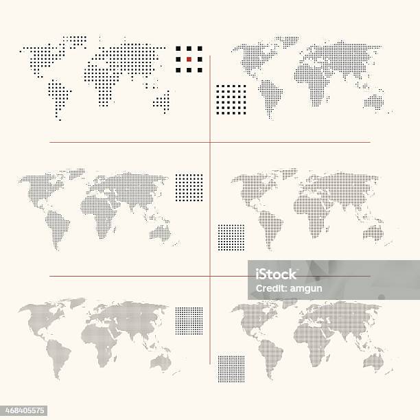 Set Of Dotted World Maps In Different Resolution Stock Illustration - Download Image Now - Abstract, Adventure, Africa