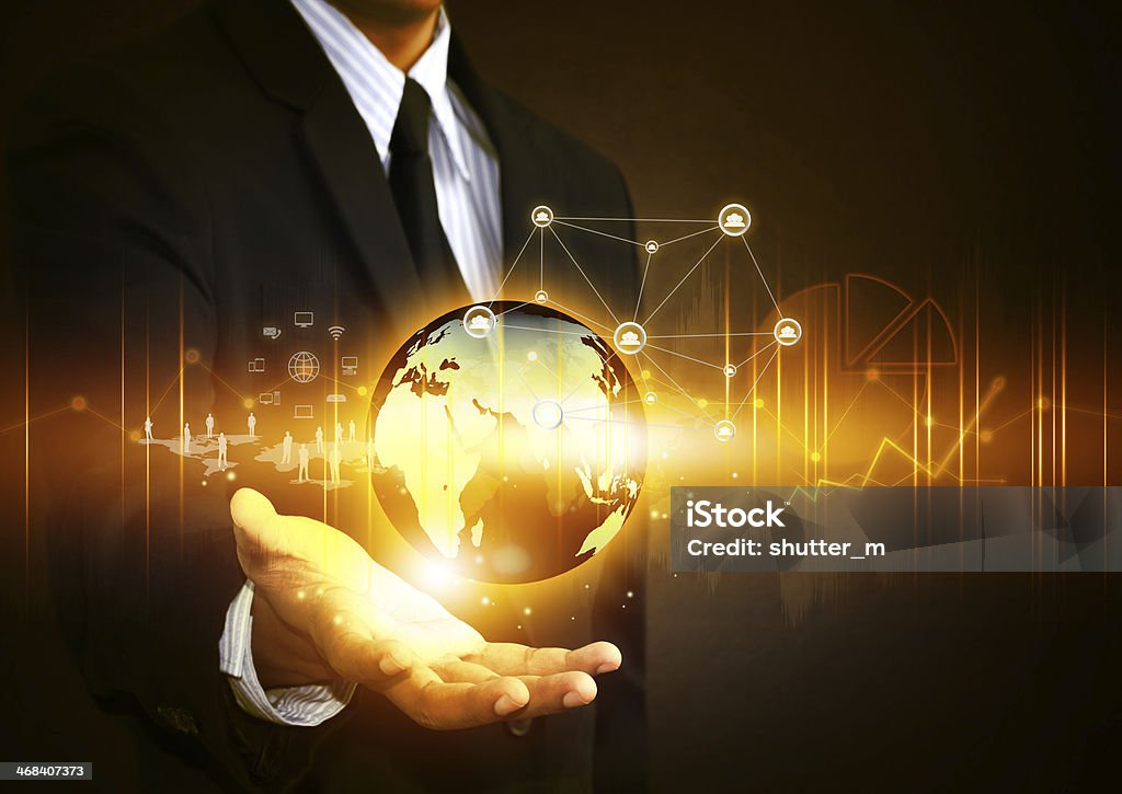 Business people holding social network with globe Adult Stock Photo