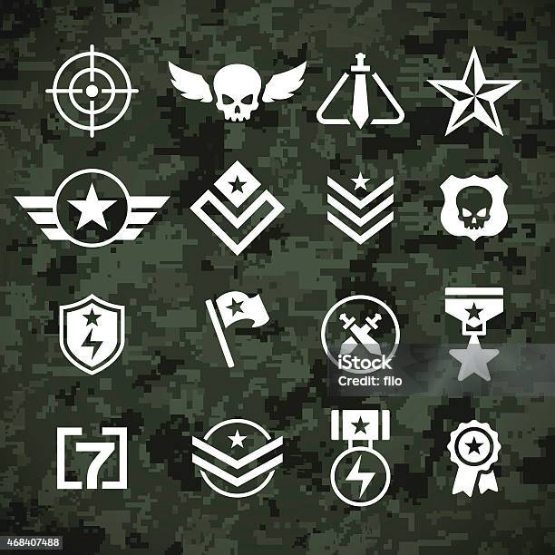 Military Symbols And Camoflage Pattern Stock Illustration - Download Image Now - Military, Icon, Army