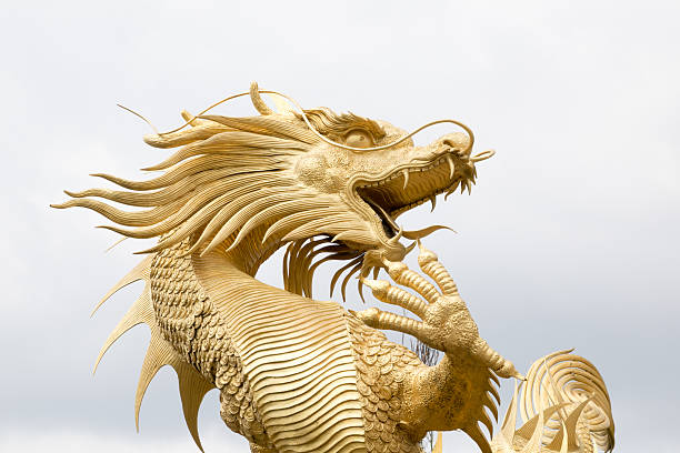 istock Chinese golden dragon face statue 468407666