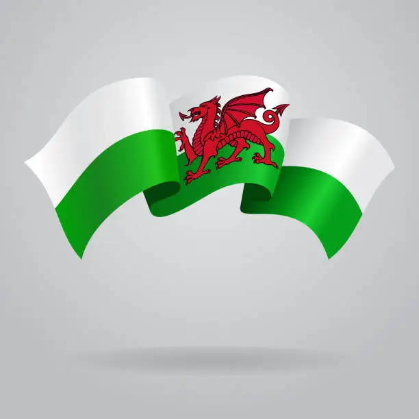 Vector illustration of Welsh waving Flag. Vector illustration