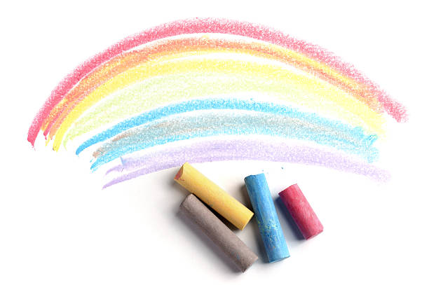 Drawn Curved Lines in Coloured Chalk Curved lines drawn with coloured chalk isolated on white background. crayon drawing photos stock pictures, royalty-free photos & images