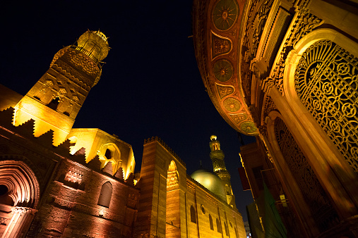 Qalawun complex at night, islamic Cairo, Egypt