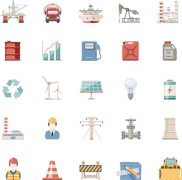 Flat Icons -  Industry Energy and Construction vector art illustration